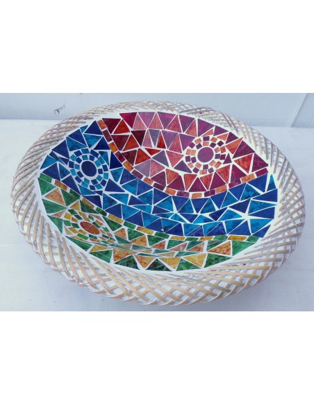 Centrotavola o svuotatasca artigianale in mosaico di vetro cm 30x8 diametro multicolor idea regalo