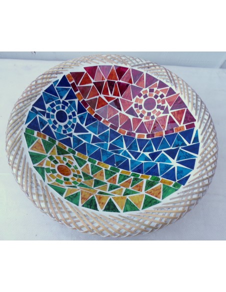 Centrotavola o svuotatasca artigianale in mosaico di vetro cm 30x8 diametro multicolor idea regalo