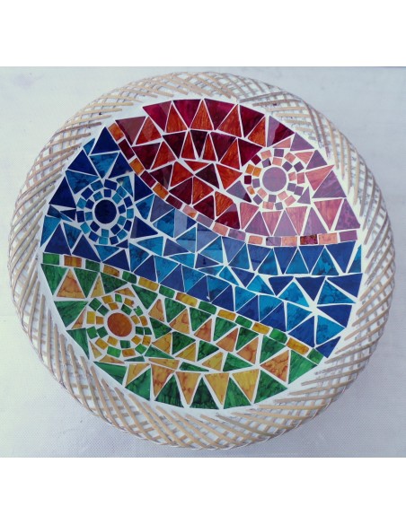 Centrotavola o svuotatasca artigianale in mosaico di vetro cm 30x8 diametro multicolor idea regalo