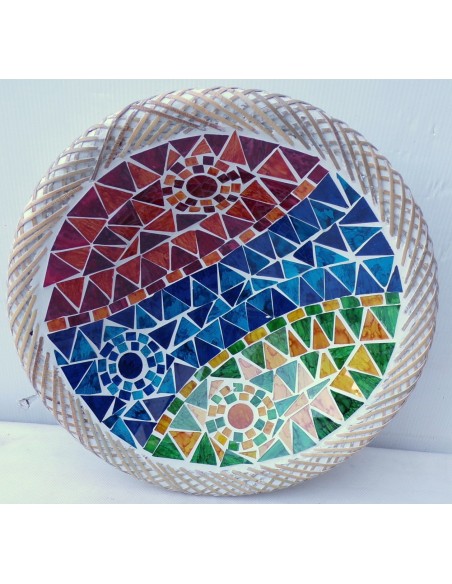 Centrotavola o svuotatasca artigianale in mosaico di vetro cm 30x8 diametro multicolor idea regalo