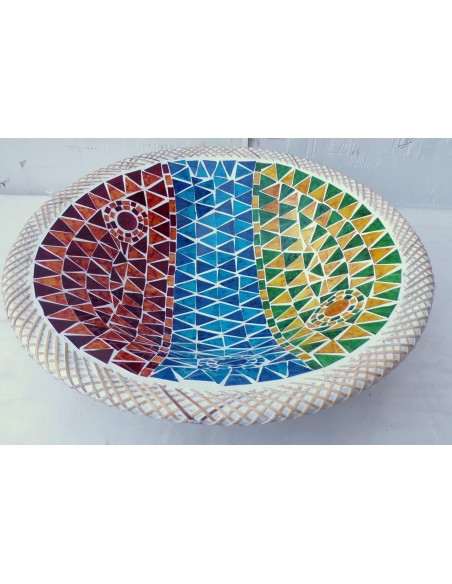 Centrotavola o svuotatasca artigianale in mosaico di vetro cm 44x12 diametro multicolor idea regalo