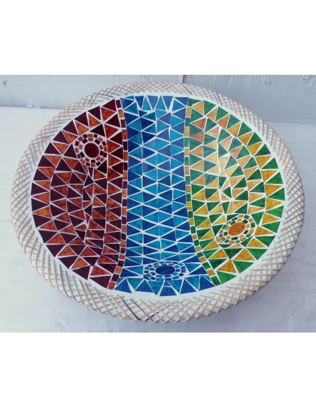 Centrotavola o svuotatasca artigianale in mosaico di vetro cm 44x12 diametro multicolor idea regalo