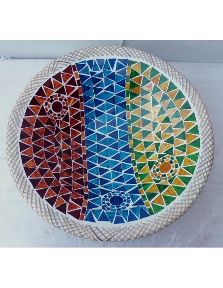 Centrotavola o svuotatasca artigianale in mosaico di vetro cm 44x12 diametro multicolor idea regalo