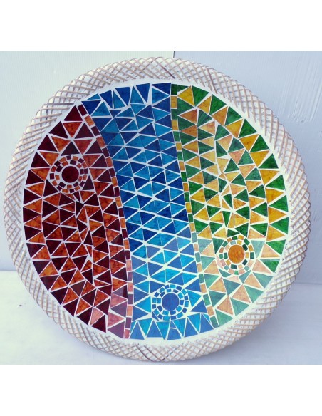 Centrotavola o svuotatasca artigianale in mosaico di vetro cm 44x12 diametro multicolor idea regalo