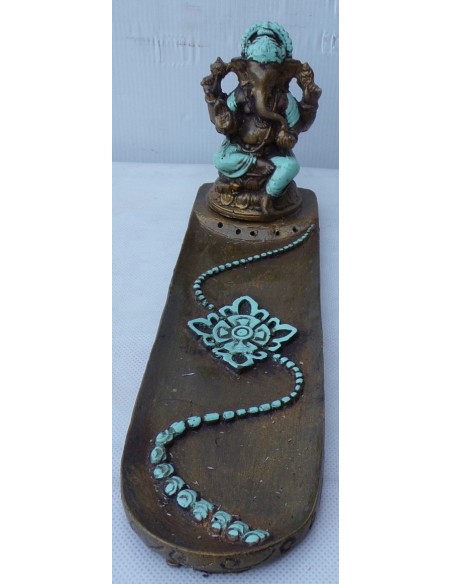 Brucia porta incensi in resina con Ganesh in preghiera cm 8x28x10h incenso