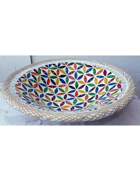 Centrotavola o svuotatasca artigianale in mosaico di vetro fiori multicolor cm 44x12 idea regalo