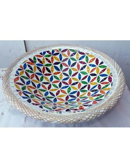 Centrotavola o svuotatasca artigianale in mosaico di vetro fiori multicolor cm 44x12 idea regalo