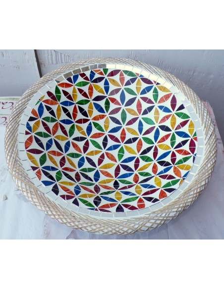 Centrotavola o svuotatasca artigianale in mosaico di vetro fiori multicolor cm 44x12 idea regalo