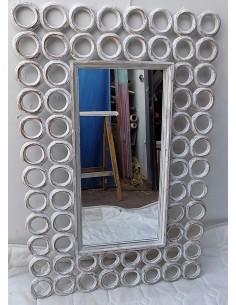 Specchio in legno intarsiato con cerchi cm 120x80 bianco... 2