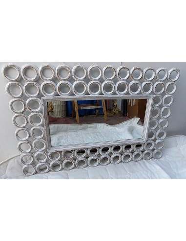 Specchio in legno intarsiato con cerchi cm...