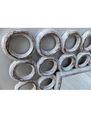 Specchio in legno intarsiato con cerchi cm...