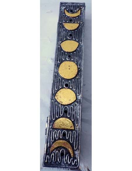 Brucia porta incensi in legno intarsiato Indonesiano cm 30x5x5 sole luna argento incenso