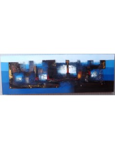 Quadro Astratto blu cm 150x50 con ricami tela acrilico... 2