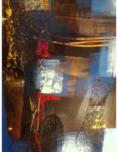 Quadro Astratto blu cm 150x50 con ricami tela...