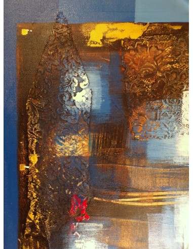 Quadro Astratto blu cm 150x50 con ricami tela...