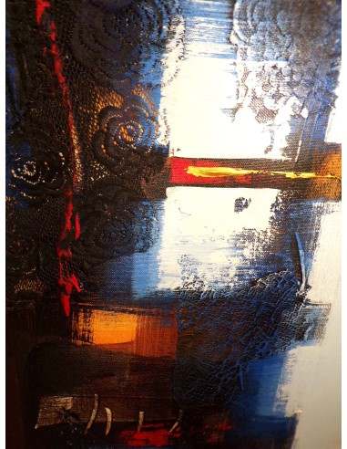 Quadro Astratto blu cm 150x50 con ricami tela...