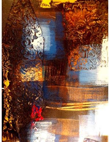 Quadro Astratto blu cm 150x50 con ricami tela...