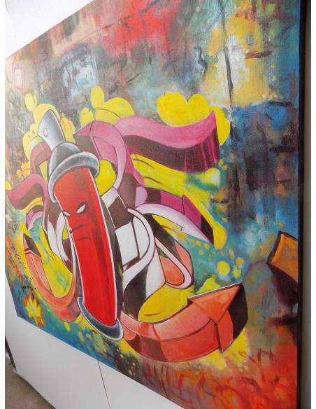 Quadro Street Art art moderno arredo cm 120x100 dipinto tela industrial