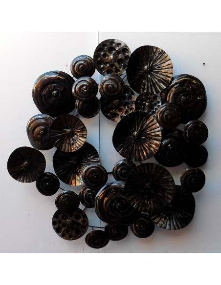 Quadro in ferro metallo funghi cm 76x84x10 pannello brunito decorazione muro opera d'arte