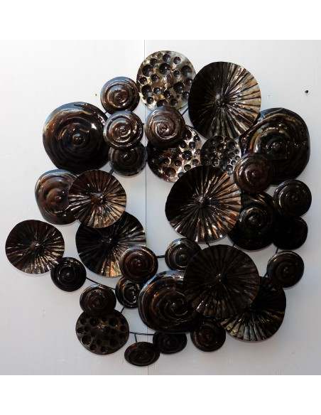 Quadro in ferro metallo funghi cm 76x84x10 pannello brunito decorazione muro opera d'arte