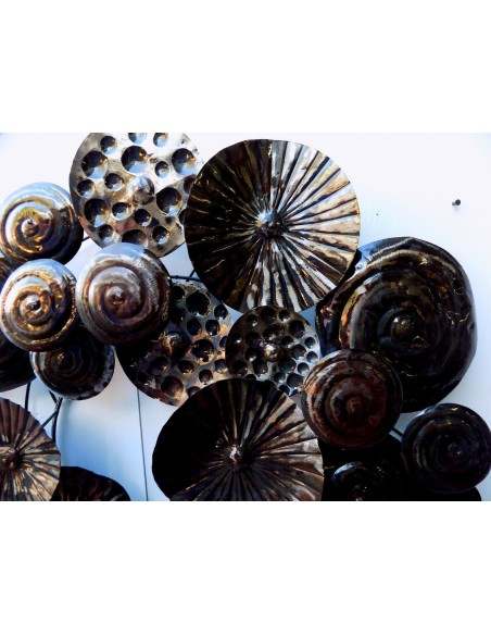 Quadro in ferro metallo funghi cm 76x84x10 pannello brunito decorazione muro opera d'arte