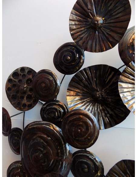 Quadro in ferro metallo funghi cm 76x84x10 pannello brunito decorazione muro opera d'arte