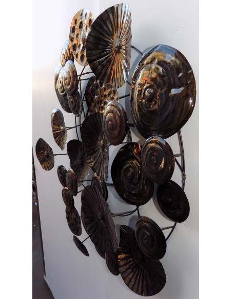 Quadro in ferro metallo funghi cm 76x84x10 pannello brunito decorazione muro opera d'arte