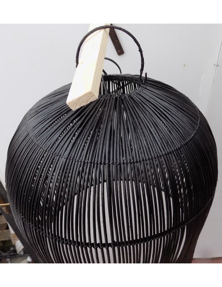 Lampadario in Rattan Vegetale midollino cm 40x50 nero luce da soffitto lampada