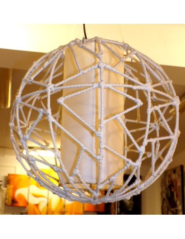 Lampadario in Metallo ricoperto di Ratan...