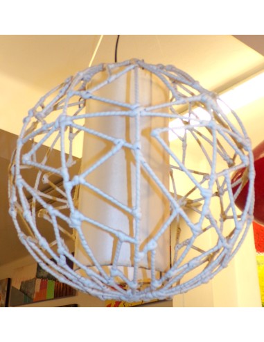 Lampadario in Metallo ricoperto di Ratan...