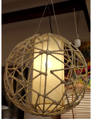 Lampadario in Metallo ricoperto di Ratan...