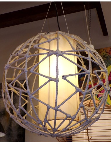 Lampadario in Metallo ricoperto di Ratan...