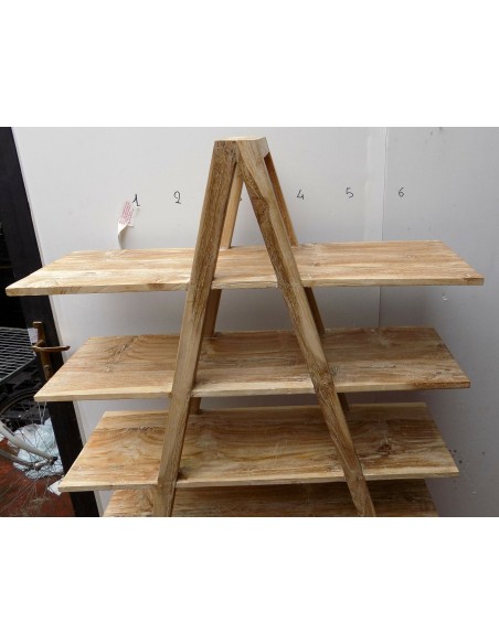 Libreria in legno di teak massello ad "A" color bianco decapato cm 170hx100x30