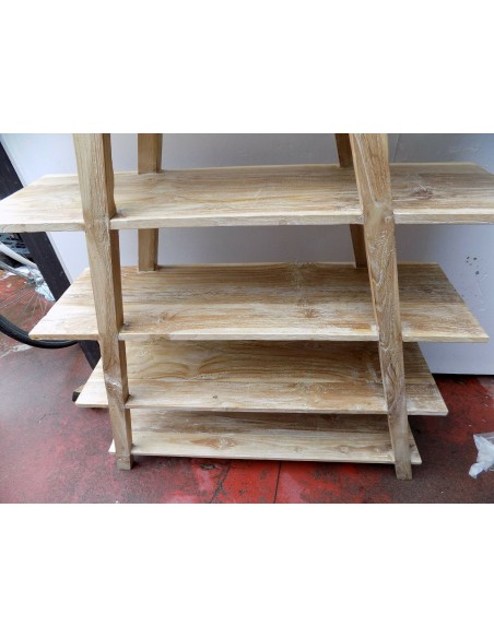 Libreria in legno di teak massello ad "A" color bianco decapato cm 170hx100x30