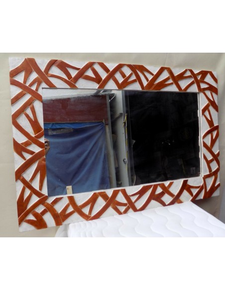 Specchio in legno intarsiato stagionato cm 120x80 bianco marrone spirali rilievo