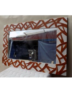 Specchio in legno intarsiato stagionato cm 120x80 bianco... 2