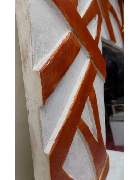 Specchio in legno intarsiato stagionato cm 120x80 bianco marrone spirali rilievo