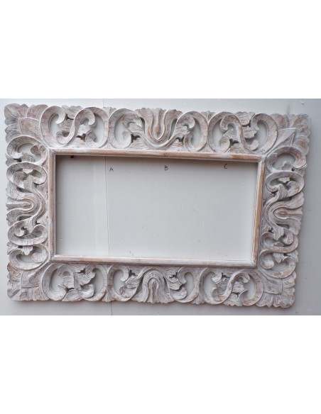 Cornice adatta per quadri o specchi barocco in legno intarsiato cm 120x80 di colore bianco decapato