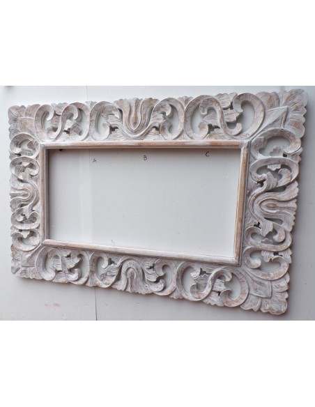 Cornice adatta per quadri o specchi barocco in legno intarsiato cm 120x80 di colore bianco decapato