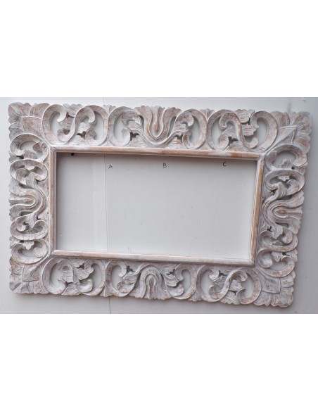 Cornice adatta per quadri o specchi barocco in legno intarsiato cm 120x80 di colore bianco decapato