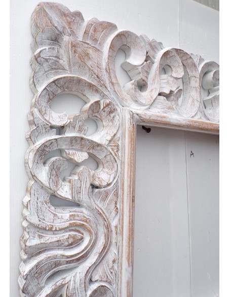 Cornice adatta per quadri o specchi barocco in legno intarsiato cm 120x80 di colore bianco decapato