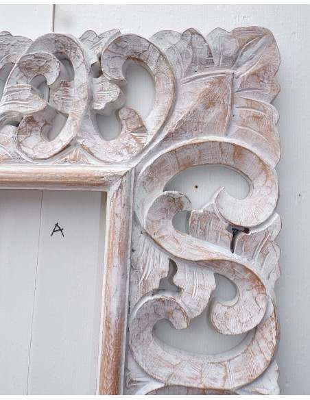 Cornice adatta per quadri o specchi barocco in legno intarsiato cm 120x80 di colore bianco decapato