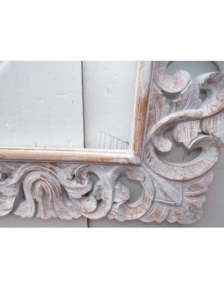 Cornice adatta per quadri o specchi barocco in legno intarsiato cm 120x80 di colore bianco decapato