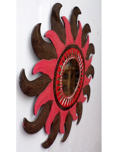 Specchio sole luna rosa rosso brunito diametro cm 60 con mosaico di vetro sole/luna