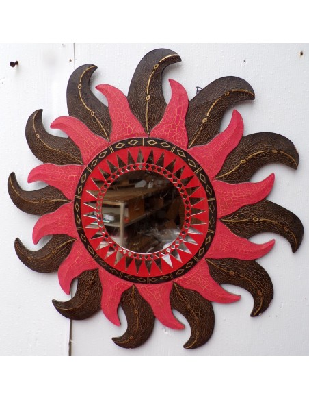 Specchio sole luna rosa rosso brunito diametro cm 60 con mosaico di vetro sole/luna