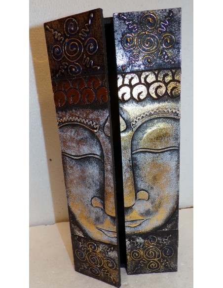 Portachiavi da muro in legno argento mdf con volto di Buddha cm 14x32x6