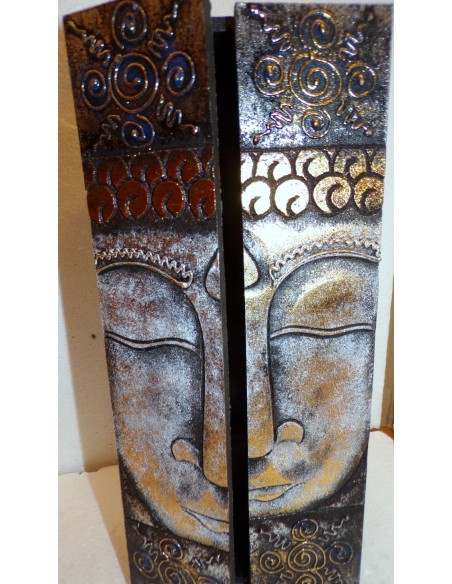 Portachiavi da muro in legno argento mdf con volto di Buddha cm 14x32x6