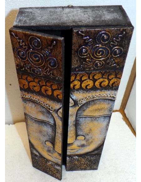 Portachiavi da muro in legno argento mdf con volto di Buddha cm 14x32x6