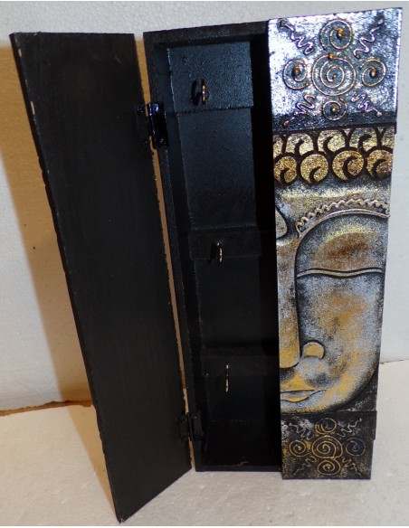 Portachiavi da muro in legno argento mdf con volto di Buddha cm 14x32x6