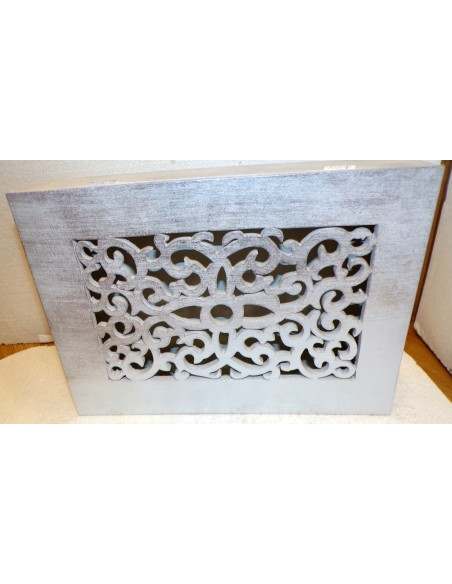 Scatola Portagioie o svuota tasche in legno mdf traforata bianco argento cm 35x25x7